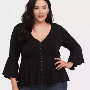 NWOT TORRID 2X CORSET STYLE Stretch Challis Bell Sleeve Midi Top